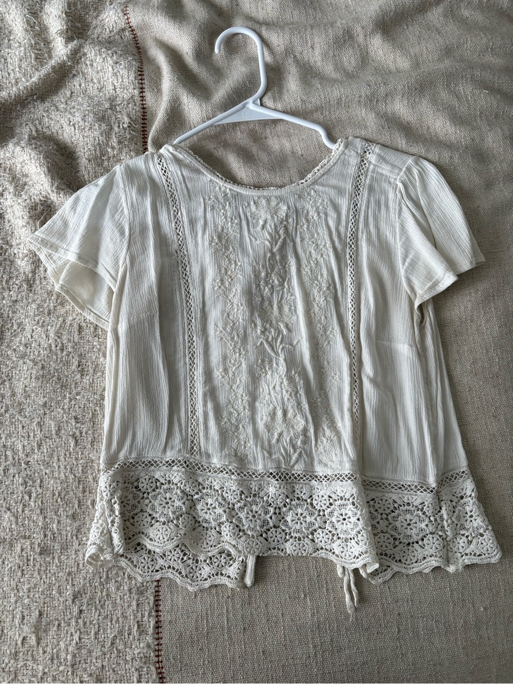 Abercrombie & Fitch Cream Crochet-Hem Boho Blouse